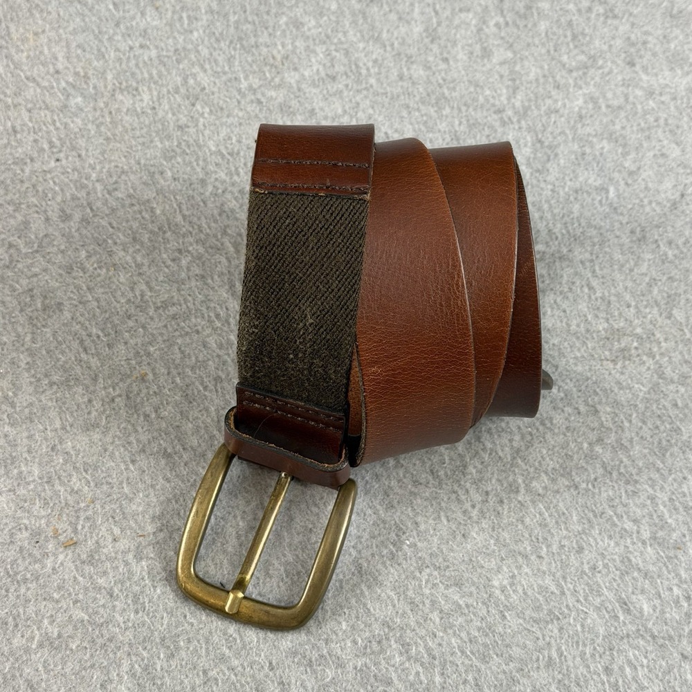 Vintage L.L.Bean Leather Stretch Comfort Belt Brown Brass Buckle Size 40 ~44in